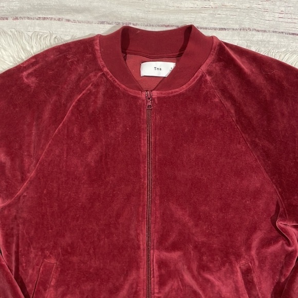Aritzia TNA Red Velour Zip Front Track Jacket - Picture 4 of 11
